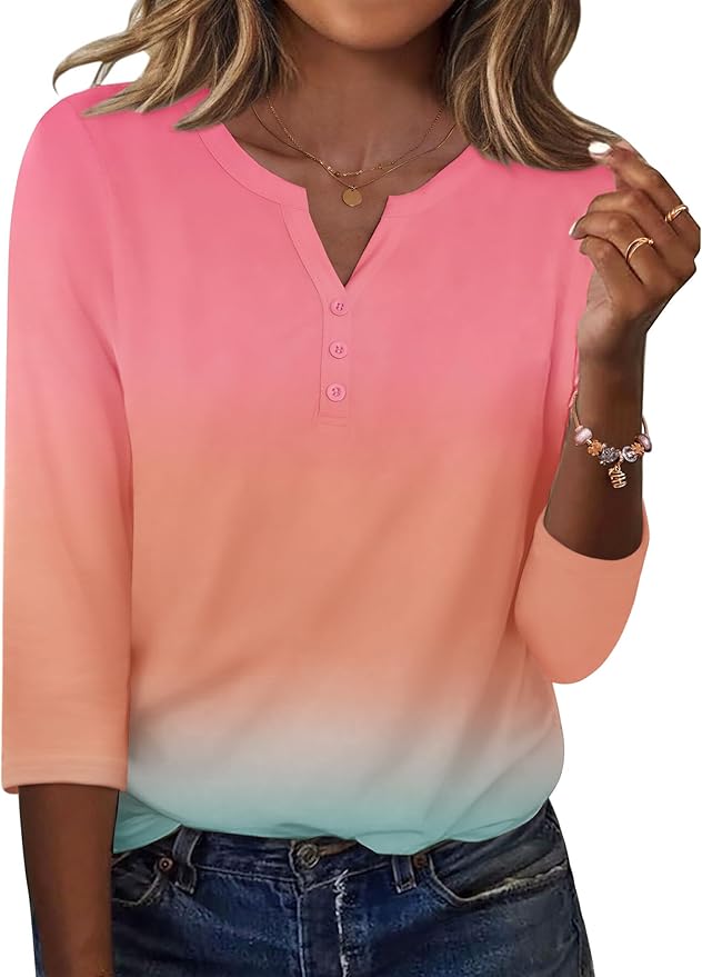 Zeagoo 3/4 Length Sleeve Womens Tops Casual Dressy Summer Blouses Buisness Work Spring Tee Shirts