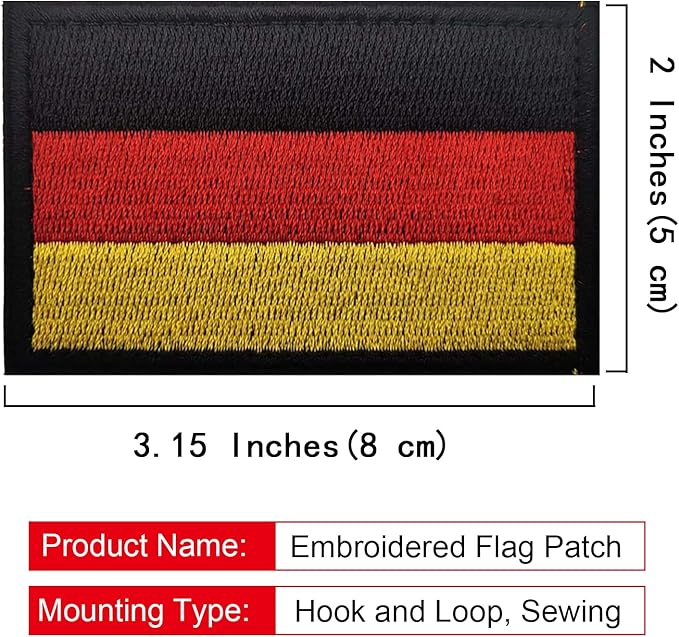EmWoot 2PCS Germany Flag Patch Embroidered Morale Patch Military Tactical Patches Hook and Loop(Black Border)