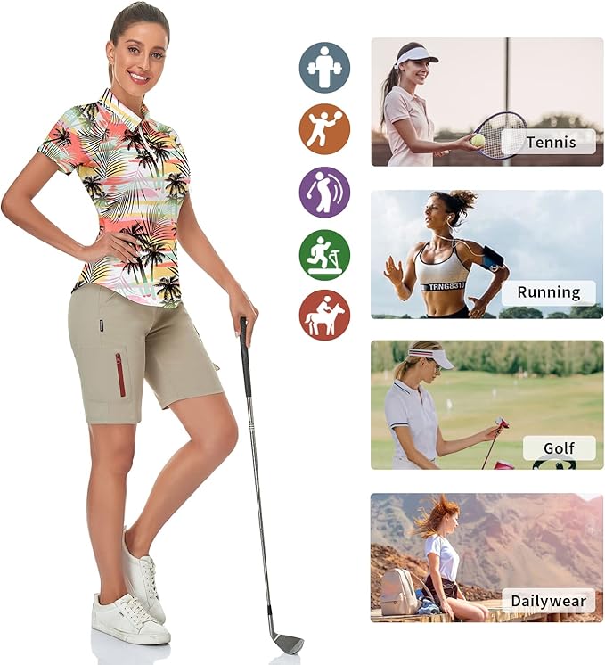 Women's Golf Shirt Short Sleeve Tennis Shirt Quarter Zip Golf Pullover Golf Polo Shirts Argyle Tops