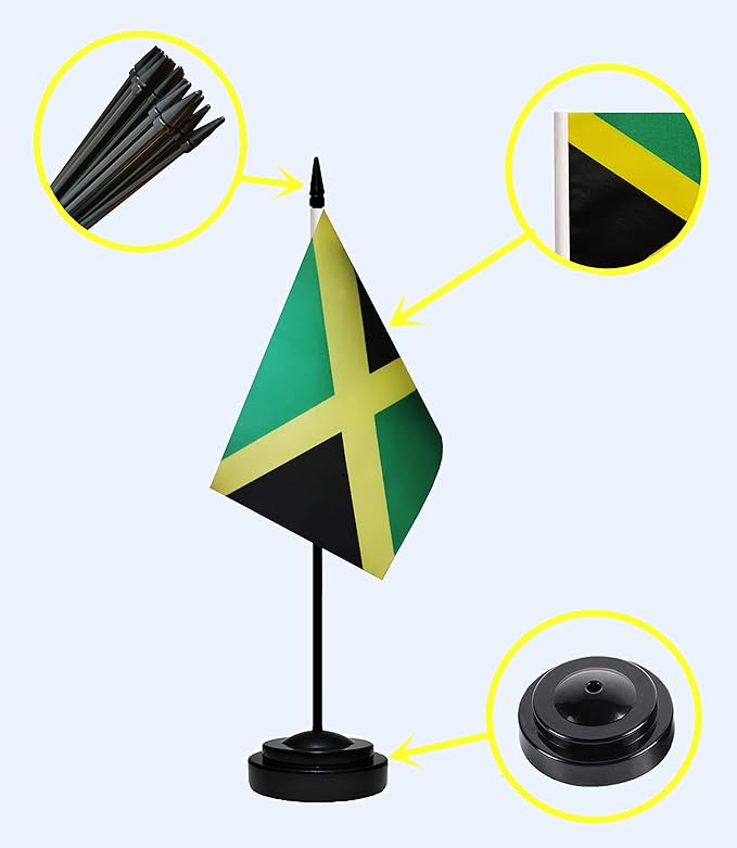 USA American & Jamaica Jamaican Desk Flags, US Jamaica Office Table Flag, Small Mini Miniature Jamaican and US Desktop Flag With 13" Solid Black Pole, Black Base