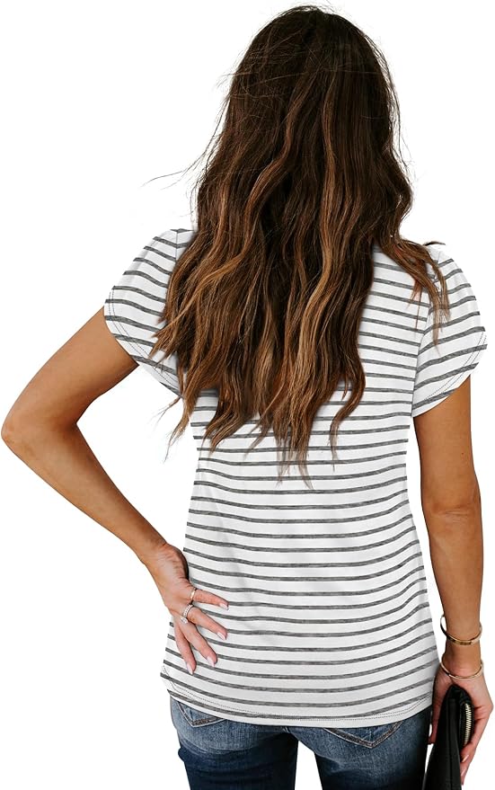 WIHOLL Womens Tops V Neck Summer Petal Sleeve Casual Tshirts