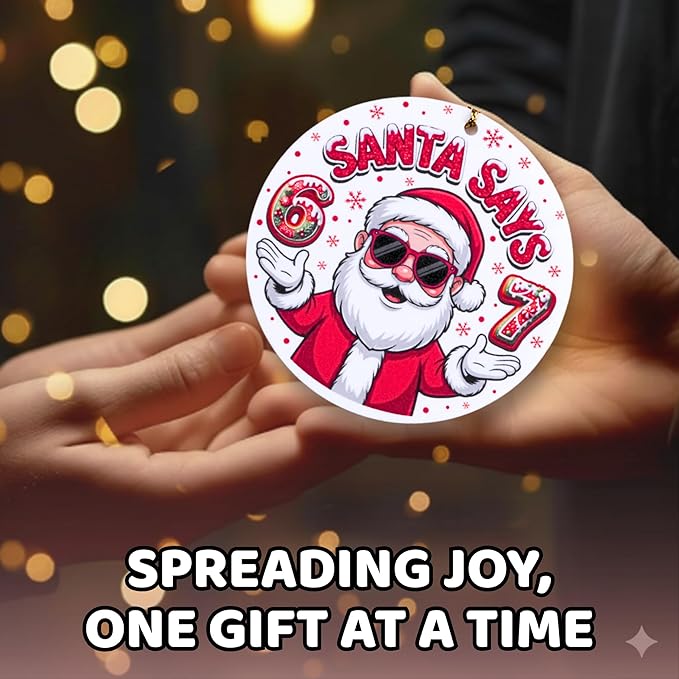 67 Funny Christmas Ornament – 67 Meme Santa Says Six Seven Acrylic Mica Ornament, Funny Teen Slang Xmas Tree Decor, Viral Meme Gift for Gen Z Boys Girls