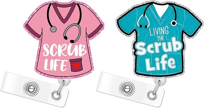 Scrub Life CNA 2pack Badge Reels Retractable Funny Cute Badge Holder with Badge Reel ID Clip Name Tag Card Tag Card Badge Clip Acrylic Accessories Gifts Nurse