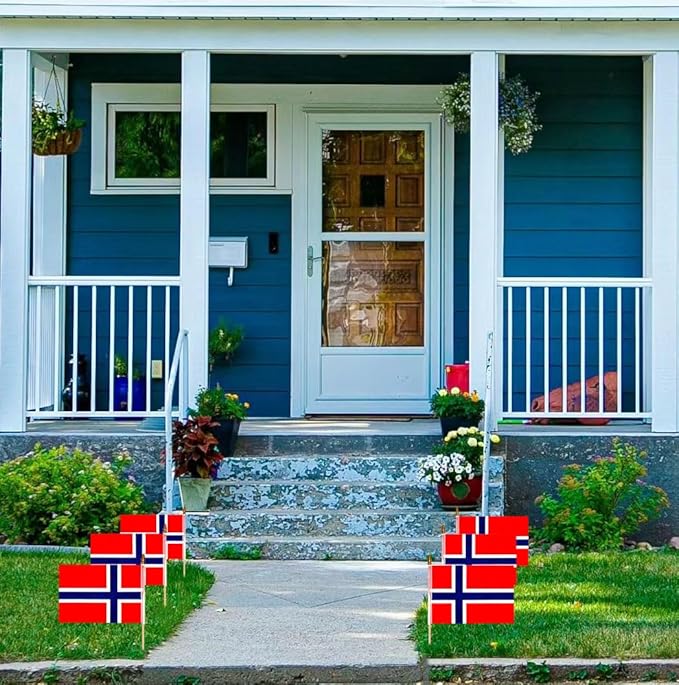 GSYLPFT 12 Pack Norwegian Flags on Sticks Norway Small Mini Hand Held Flags for Office Classroom Holiday Party Decorations