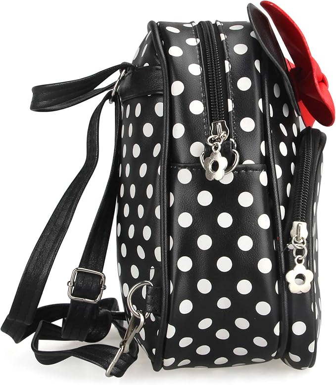 Voikukka Mini Mouse Backpacks for Toddler Girls Small Kids Backpack Black Leather Travel Bag Childrens Purse Cute Toddler Backpack for Girl Gift Girl Polka Dot Bag