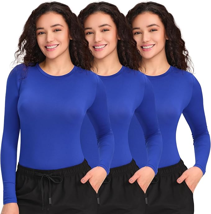 COZYFIT 3 Pack Scrub Undershirts Long Sleeve Women - Underscrub Comfort Tee
