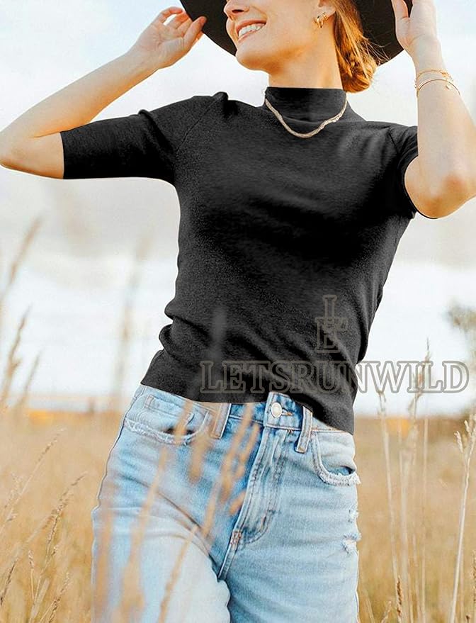 LETSRUNWILD Business Casual Tops for Women Dressy Cute Tops Mock Turtleneck Tshirts Shirts