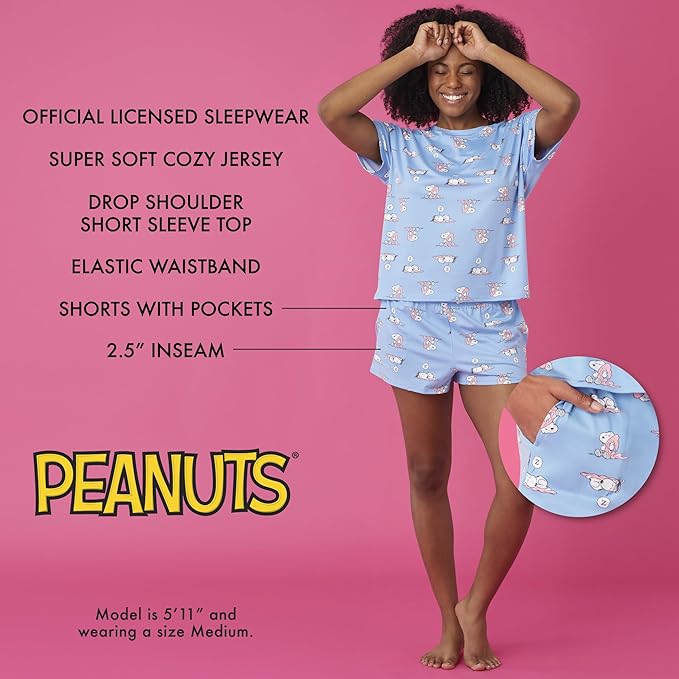 Richard Leeds International Womens Pajama Sets Disney | Hello Kitty |Snoopy Soft Stretch 2 Piece Short Lounge Sets for Women
