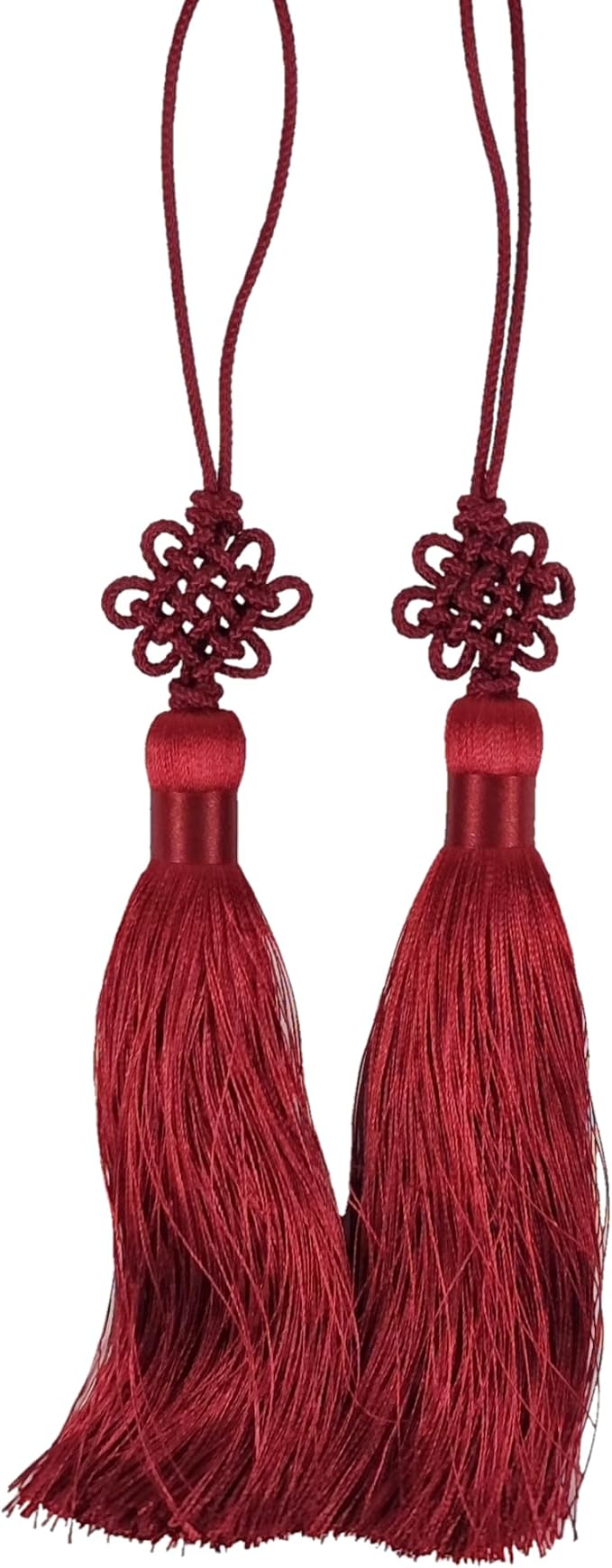 Seoulful Vintage Mini Korean Silk Knot Norigae Set - 2 Pack Traditional Tassel Charms in 7 Colors - Decorative Hanbok Accessories (Red)
