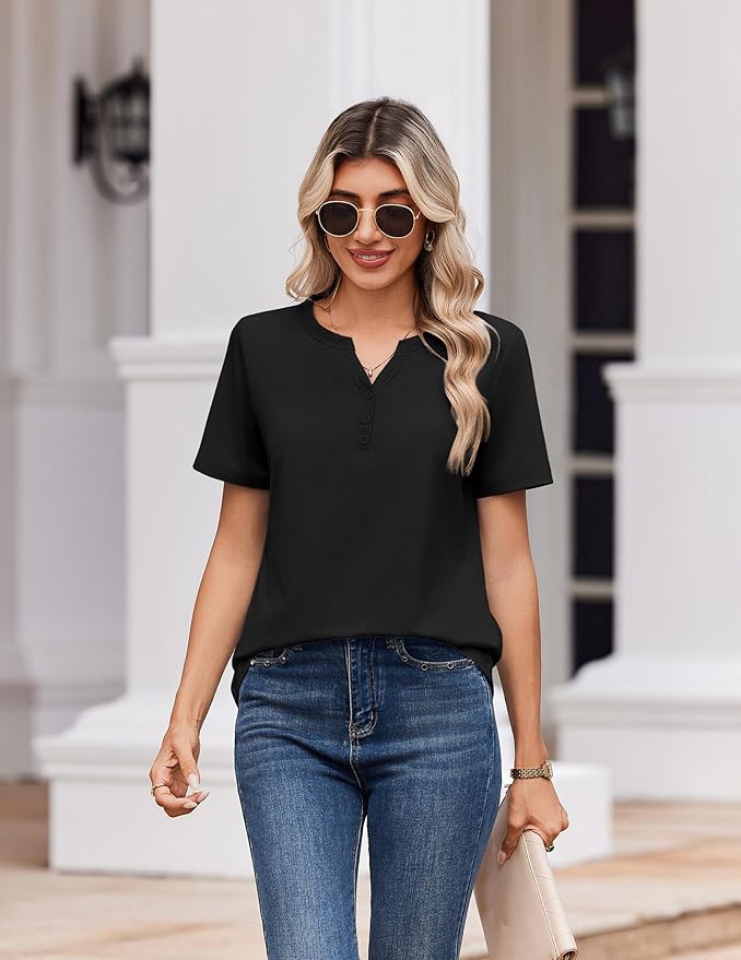 Zeagoo Womens Summer Tops V Neck Short Sleeve Shirts Dressy Casual Blouse Spring Vacation Tshirts Clothes