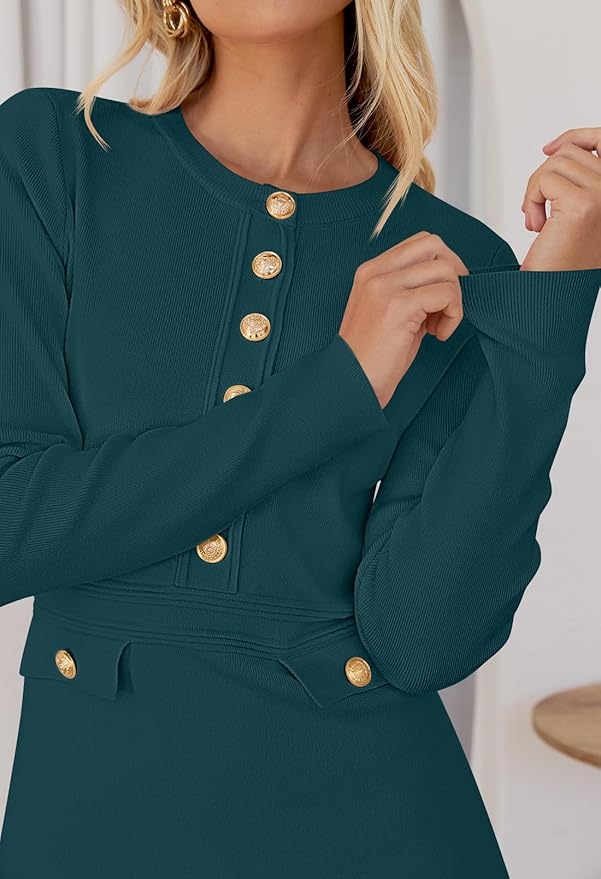 NENONA Women's 2026 Long Sleeve Fall Winter Sweater Dress Spring Fashion Button Elegant Business Casual Work Mini Dresses