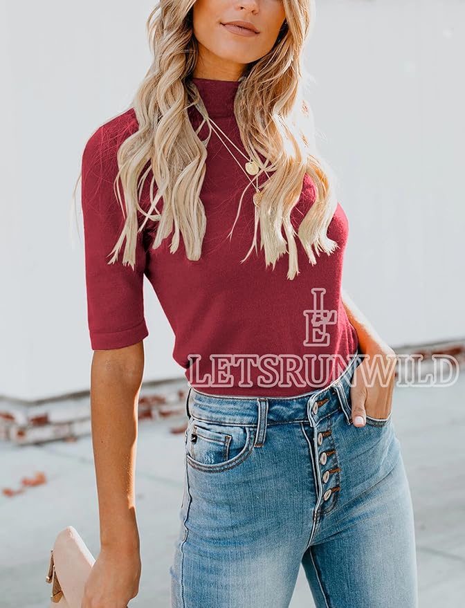 LETSRUNWILD Business Casual Tops for Women Dressy Cute Tops Mock Turtleneck Tshirts Shirts