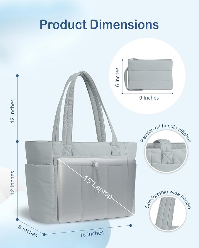 TOPDesign Puffy Tote Bag for Women with Cup Holder & Laptop Compartment & Cosmetic Bag & Trolley Sleeve for Work, Travel