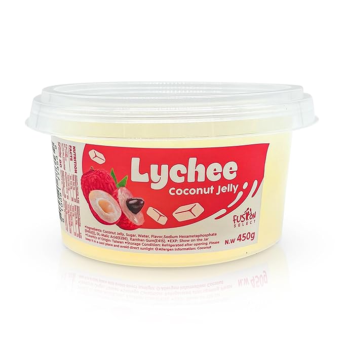 Fusion Select Lychee Jelly Coconut Jelly with Fruit Flavored for Bubble Tea, Yogurt, Ice Cream, Beverage, Fruit Tea, and Snow Fluff, Dessert Toppings 14 Ounce, White