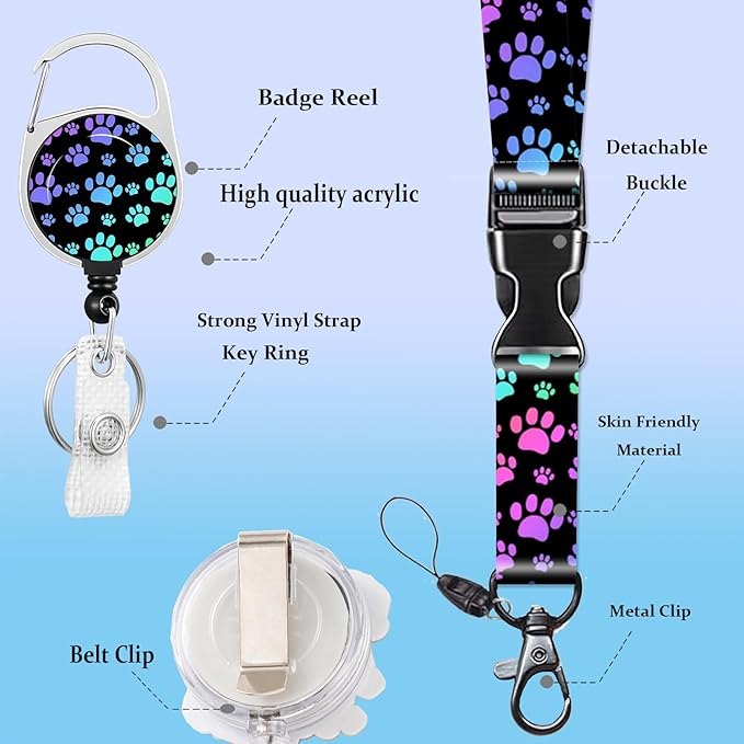 Lanyard for ID Badge Holder Badge Reel Paw for Man Women Cute Nurse Teacher Name Tag Clip Retractable Keychain Heavy Duty Work Office Gifts Accessories