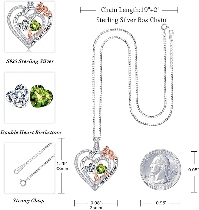 Iefil Valentines Day Gifts for Her - 925 Sterling Silver Double Birthstone Necklace, Anniversary Birthday Gifts for Women, Jewelry Gift for Wife Girlfriend Mom Her