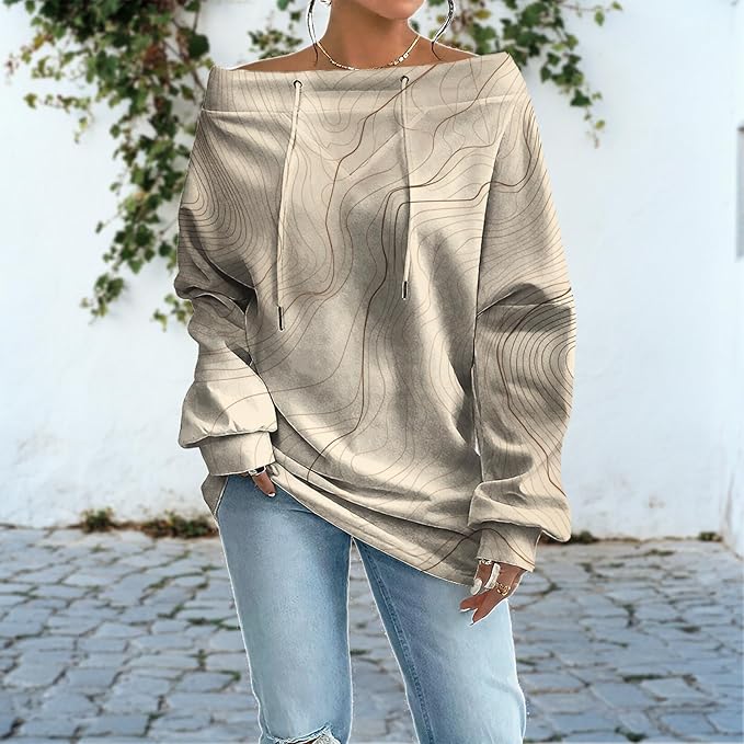 Womens Sweatshirts Floral Print Sexy Off The Shoulder T Shirts Oversized Long Sleeve Pullover Fall Tops