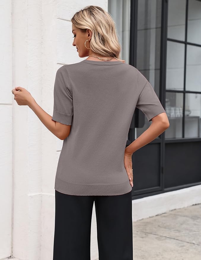 Zeagoo Women's Short Sleeve Sweater 2026 Spring Summer Tops Lightweight Casual V Neck Sweaters Dressy Work Blouses Clothes
