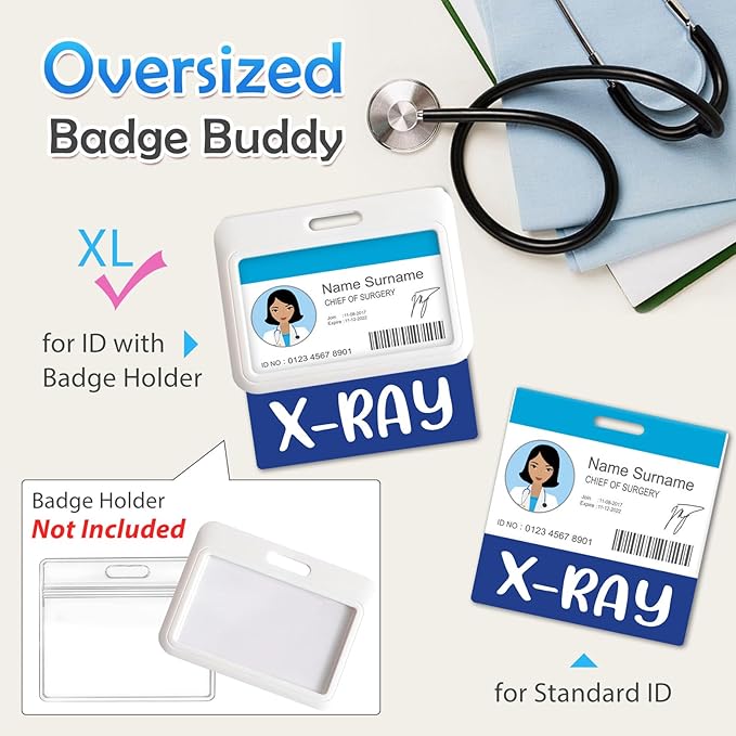 Oversized X-RAY Badge Buddy Card Holder - Horizontal X-RAY Accessories XL Blue Pink Black Purple Red ID Badge Card Holder Name Tags Buddy for Hospital Work