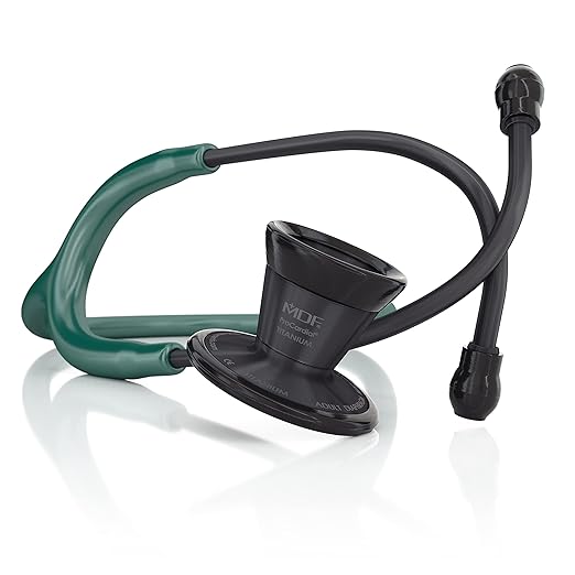 MDF Instruments, ProCardial Cardiology Stethoscope, Lightweight Titanium, Adult, Dual Head, Emerald Green Tube, Black Chestpiece-Headset, MDF797TBO21