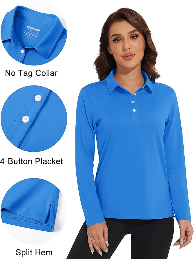 MAGCOMSEN Women's Polo Shirts Long Sleeve Golf Shirt Quick Dry UPF 50+ Sun Protection Lightweight Tennis Shirts