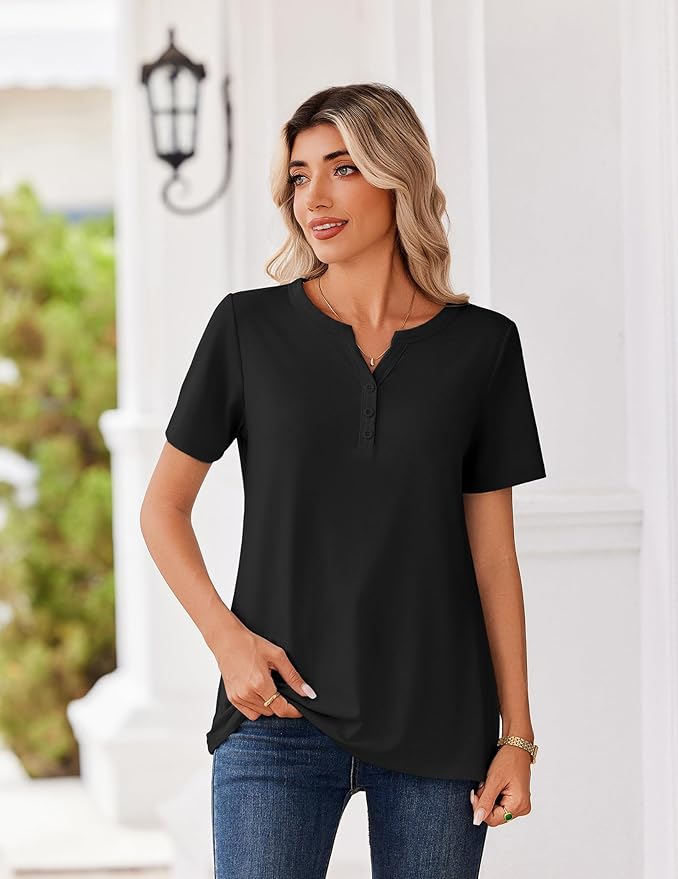 Zeagoo Womens Summer Tops V Neck Short Sleeve Shirts Dressy Casual Blouse Spring Vacation Tshirts Clothes