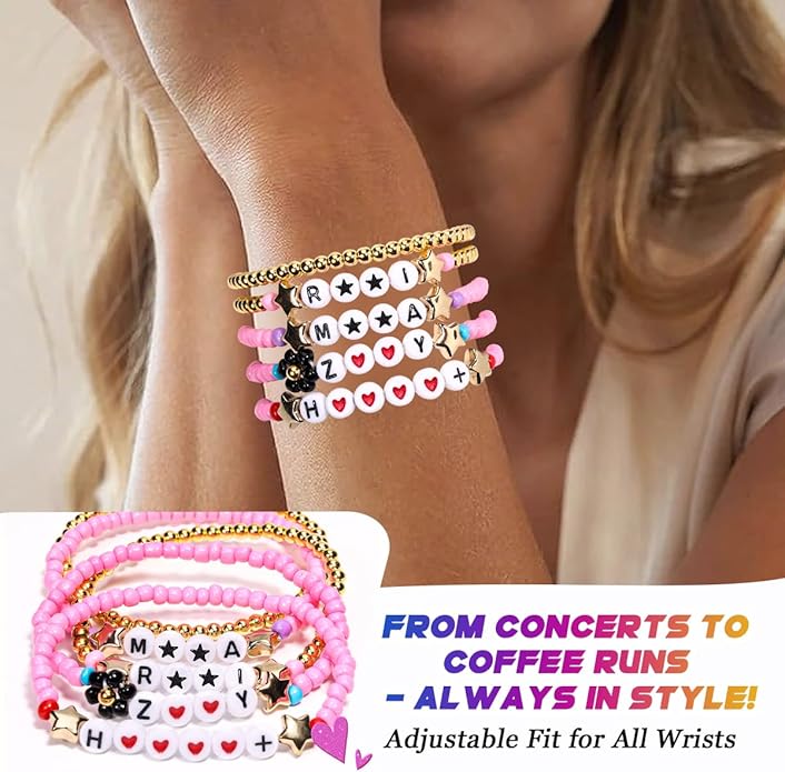 AICase for Korea-Pop Merch Gifts Toys Golden Inspired Bracelets 5 Pcs Stackable Stretch Flower Beaded Bracelets Costume Outfit Merchandise Jewelry Gifts for Fans Christmas Stocking_3110