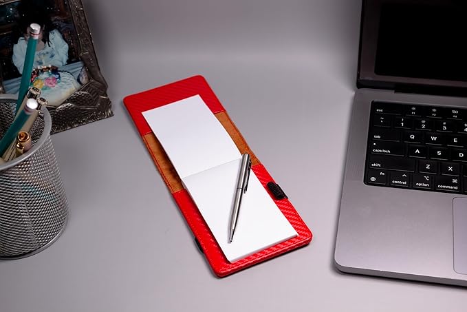LaserGram Mini Padfolio with Notepad and Pen, CNA Certified Nurse Assistant, Personalized Engraving Included (Carbon Fiber Red)