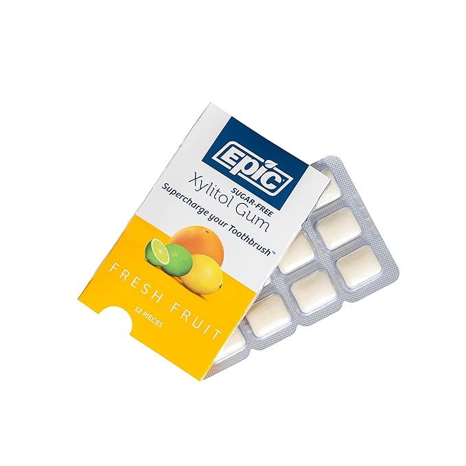 Epic 100% Xylitol Fresh Fruit Chewing Gum - Sugar Free, Aspartame Free Dental Gum - Supports Oral Health & Fresh Breath - 12 Pieces (Pack of 12)