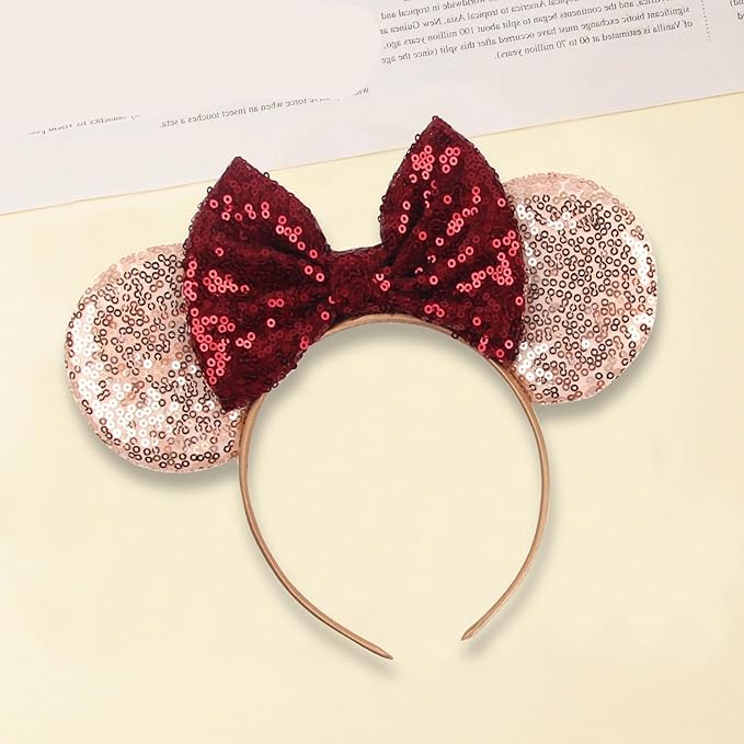 Sequin Mouse Ears Headbands for Women Girls Boys, Glitter Bows Headband for Kids Adults Birthday Party Costume Halloween