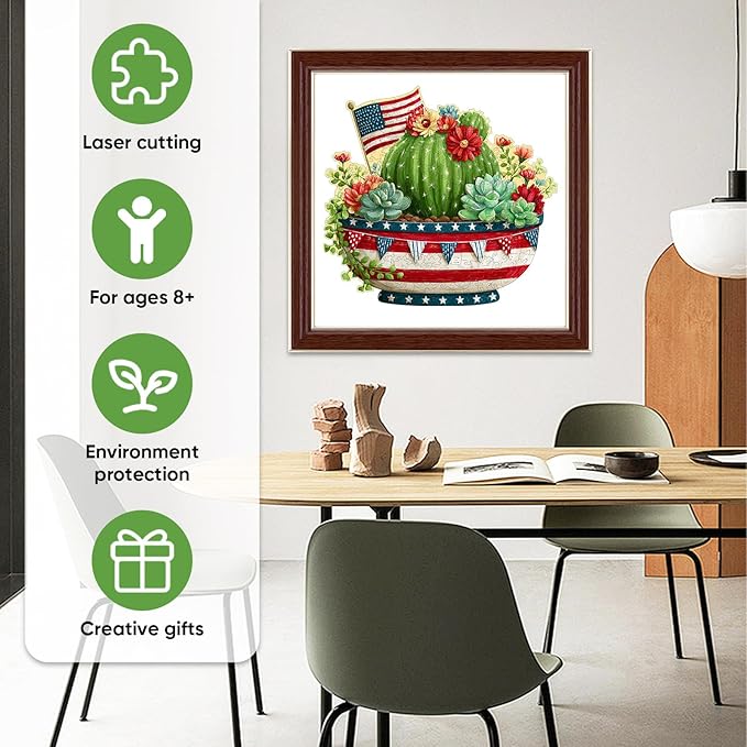 MEATRN Globular Succulent Cactus Wooden Puzzles - Premium Wood Puzzles for Adults, Botanical Art Display Puzzle, Pieces Fit Together Perfectly, Home Decoration, 497 Pcs, 17.3X 16.3in