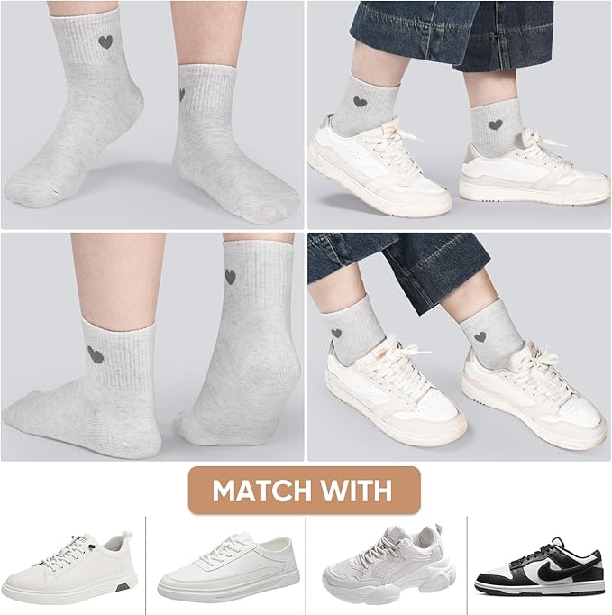Corlap Women's Cute Cotton Crew Athletic Running Socks - Ankle High, Novelty Fun Heart Design 5-Pairs (Gift Box)