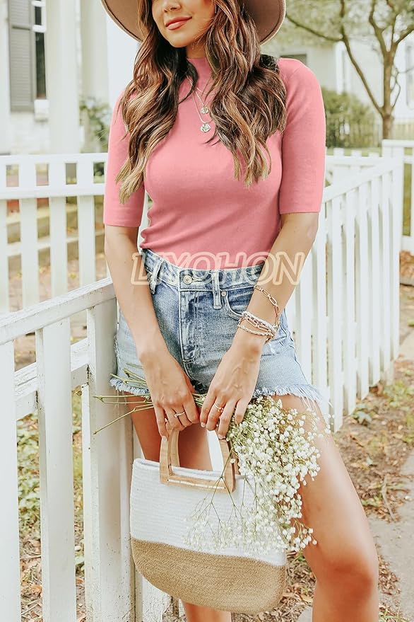 LIYOHON Womens Tops Dressy Casual Mock Turtleneck Business Short Sleeve T Shirts Going Out Tops 2026