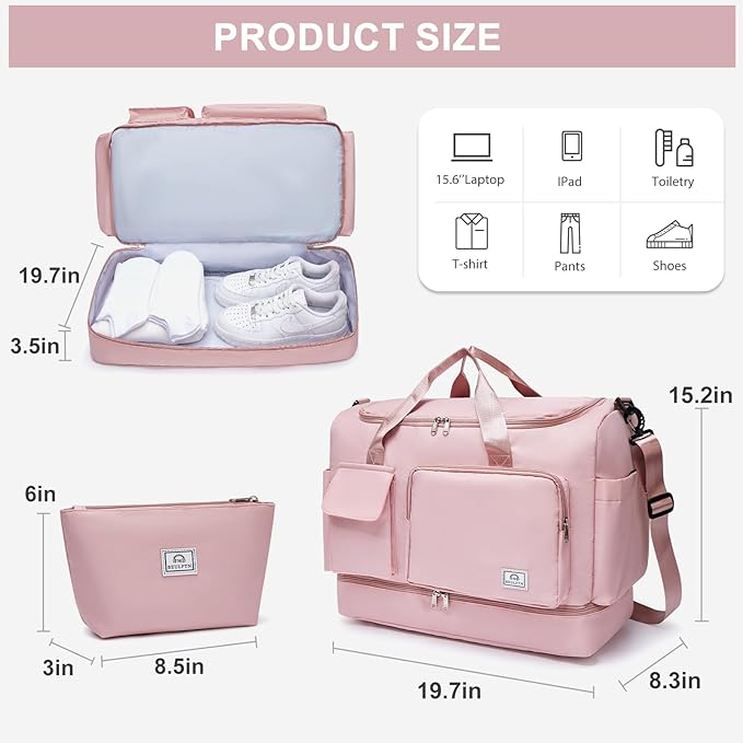 Small Gym Bag for Women, Travel Duffle Bag Carry On Weekender Bag with Shoe Compartment