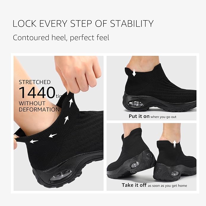 HKR Women's Walking Shoes Arch Support Non Slip Work Shoes Breathable Knit Upper Lightweight for Plantar Fasciitis