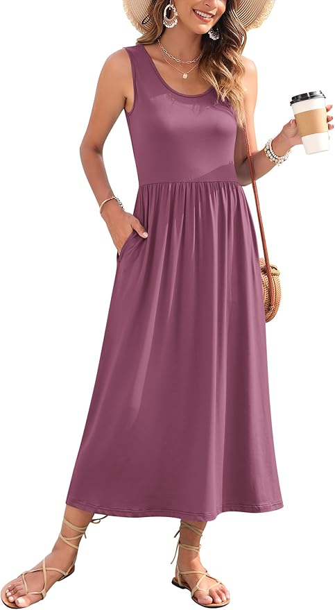 WNEEDU Women's Summer Maxi Dress 2026 Casual Sleeveless Hawaiian Sundress Tropical Long Dress Beach Vacation Outfit