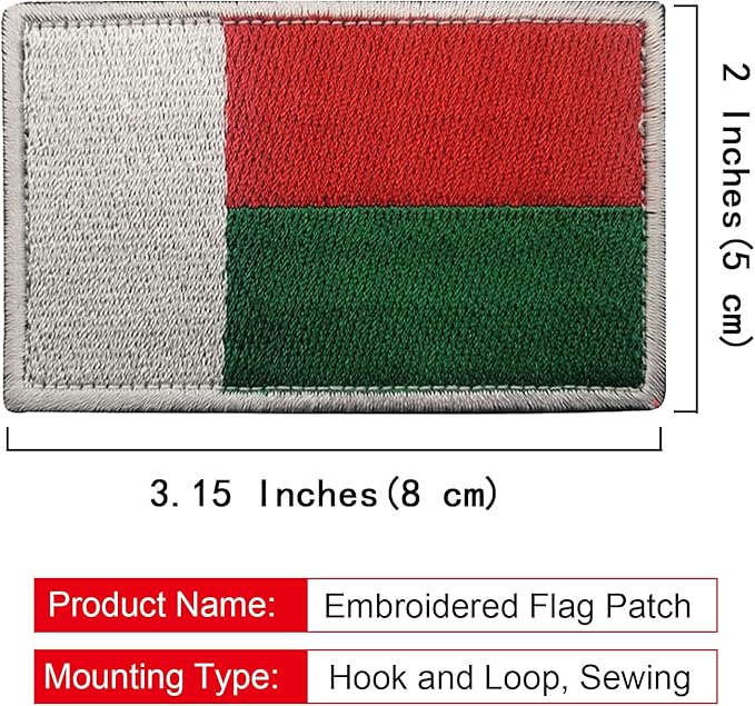 EmWoot 2PCS Madagascar Flag Patch Embroidered Morale Patch Military Tactical Patches Hook and Loop