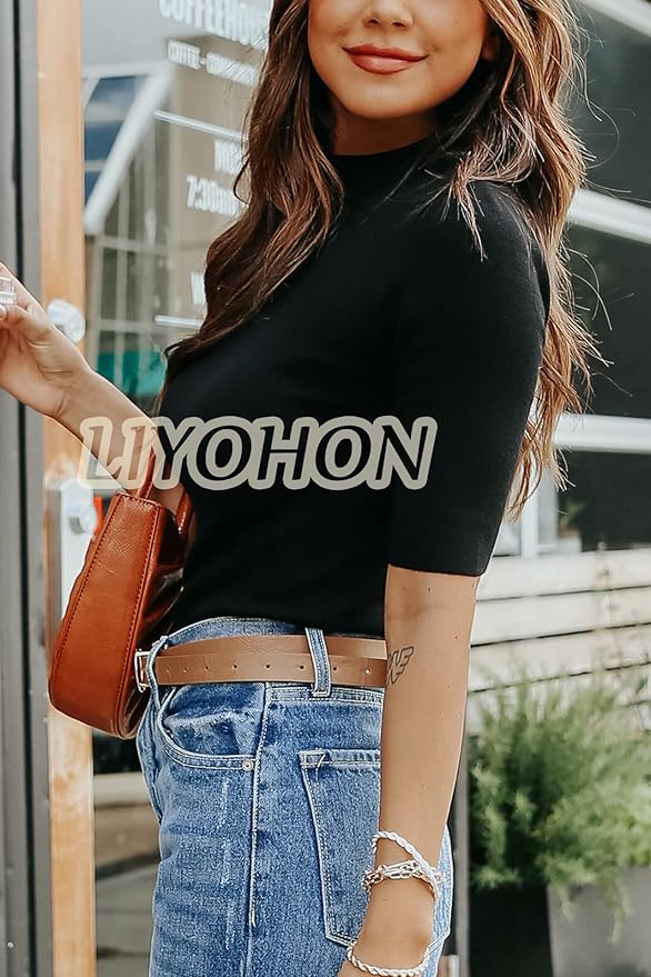 LIYOHON Womens Tops Dressy Casual Mock Turtleneck Business Short Sleeve T Shirts Going Out Tops 2026
