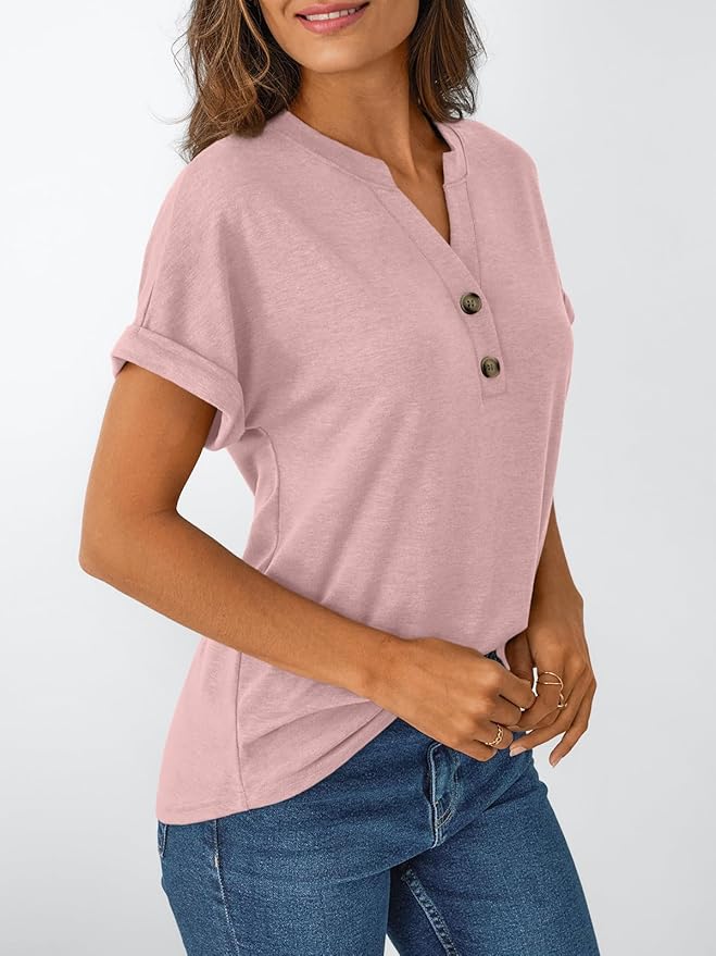 AUTOMET Women's Short Sleeve Shirts Henley Dressy Casual Summer Tops 2026 Spring Fashion Trendy Cute T-Shirts