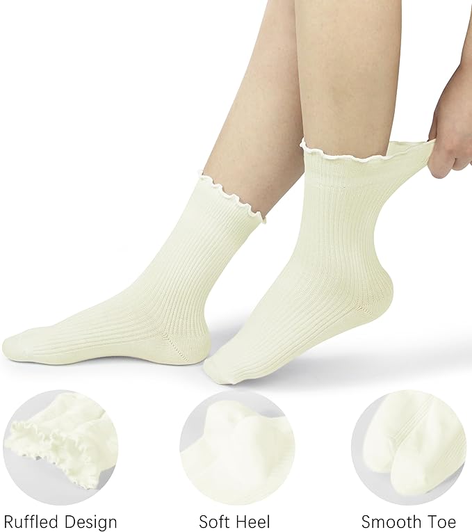 BomKinta Ruffle Socks Women - Turn-Cuff Frilly Sock - Lightweight Cotton Socks
