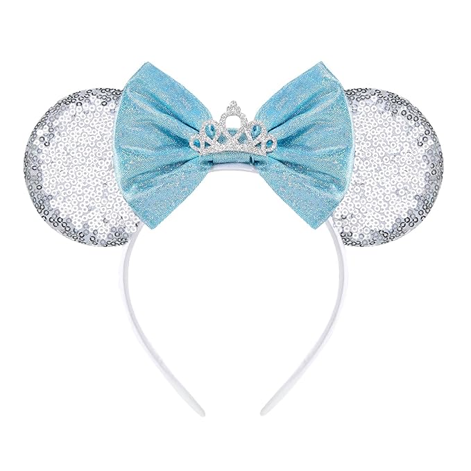 HAMUTH Mouse Ear, Sequin Bow Mouse Ear Headband for Women Girls Adult, Princess Decorations for Party Trip Parks Cosplay Costume Accessories