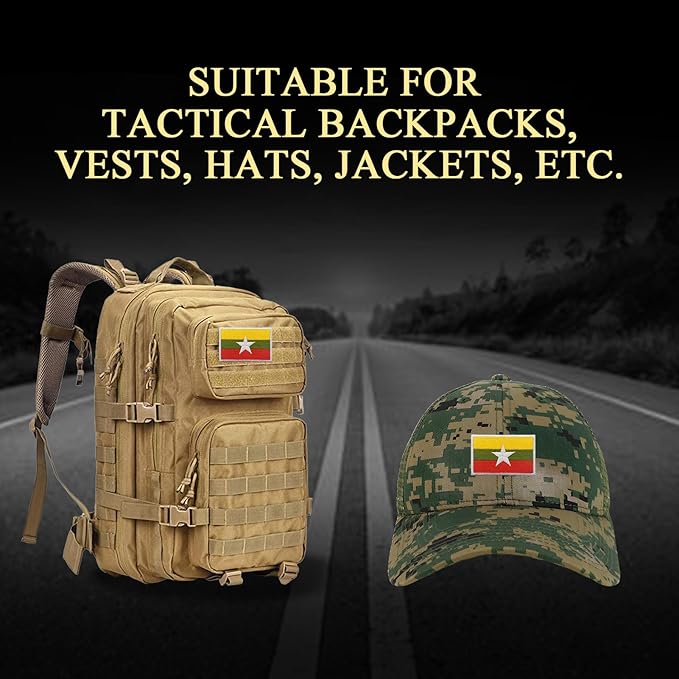 EmWoot 2PCS Myanmar Flag Patch Embroidered Morale Patch Military Tactical Patches Hook and Loop