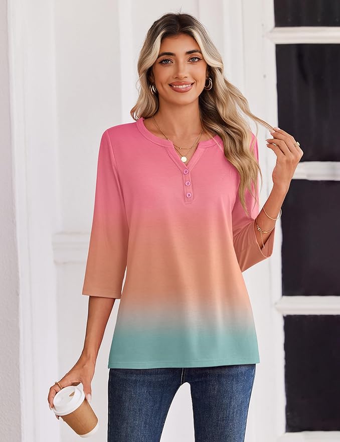 Zeagoo 3/4 Length Sleeve Womens Tops Casual Dressy Summer Blouses Buisness Work Spring Tee Shirts