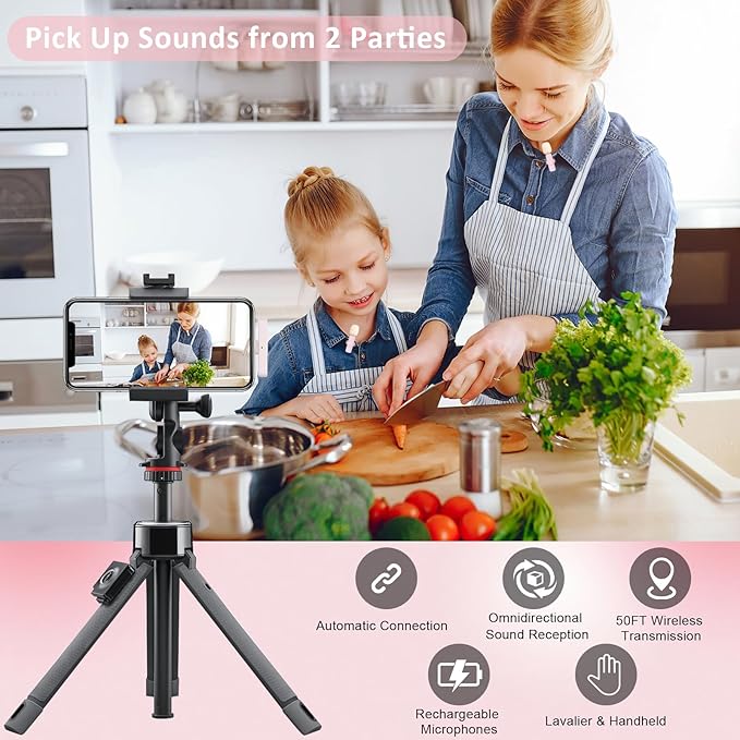 MAYBESTA Mini Wireless Microphone for iPhone, Android: Bluetooth Lavalier Lapel Phone Microphones for YouTube Video Recording - Clip on Mic for Tiktok Interview Podcast Vlog
