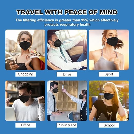 KN95 Face Masks 60 Pcs,5 Layers Cup Dust Mask,Filter Efficiency 95%, Suitable for Home Work Restaurants