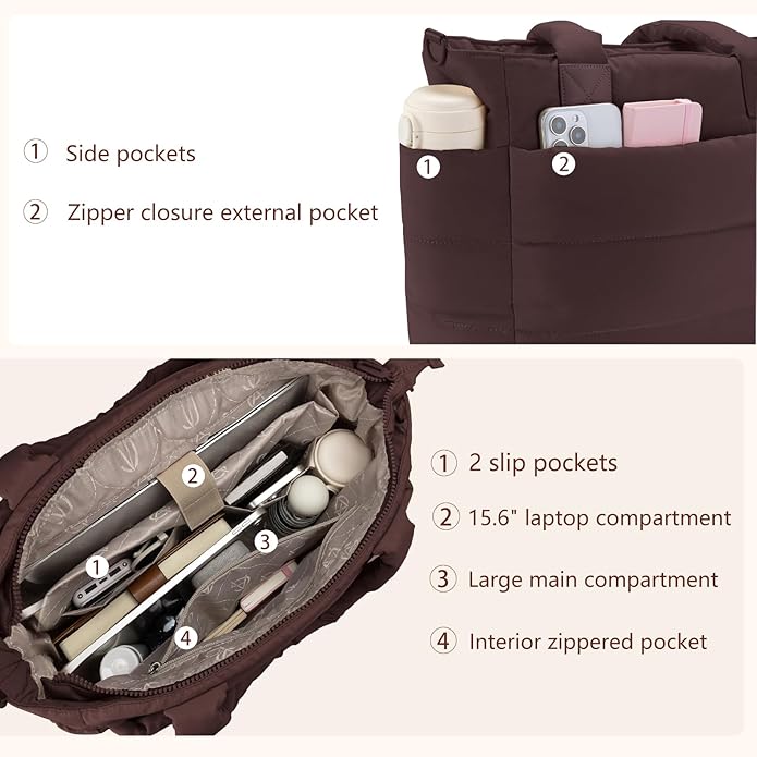 Tote Bag for Women Puffer Tote Bag Large Nurse Bags Shoulder Handbag with Zipper for Work Travel