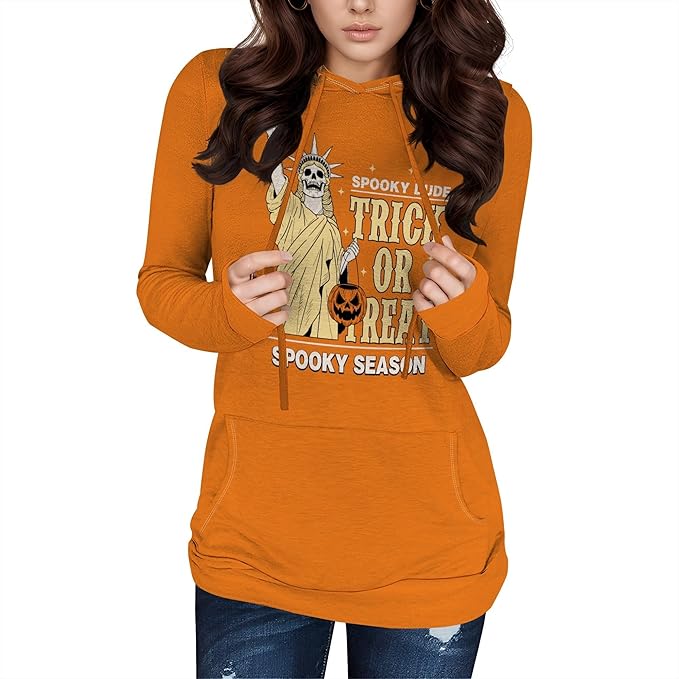 domirica Halloween Sweatshirts For Women Long Sleeve Spooky Graphic Sweatshirts Pumpkin Pullover Halloween Party Club Wear