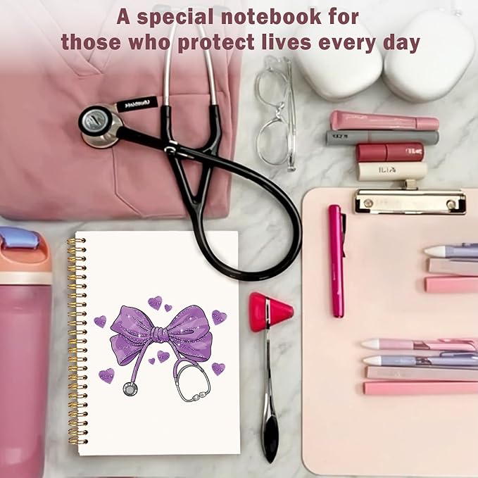Lacama Bow Nurse Notebook Journal, Purple Nursing School Essentials, Nursing Student Graduation Gifts, Nurse Gifts for Women Nurse Appreciation Gift, Coquette Stuff Stethoscope Notebook