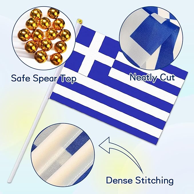 Greece Flag Small Greek Flag 12 Pack Mini Hand Held Greek Flags on Sticks for Party Parades Sports Events Patriotic Holiday Decorations