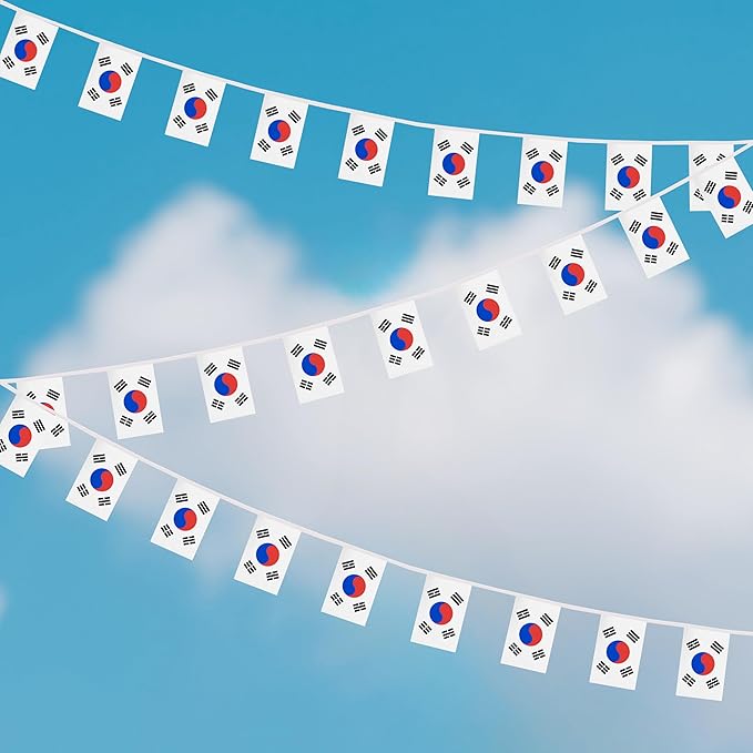 Yamiuo 100 Feet Korea String Flag, 76 Pcs Korean Banner Flag, Small Mini World Banner Flags for Sports Events, Bars Decorations, School Festivals, Party Decorations, Celebrations (Korea)